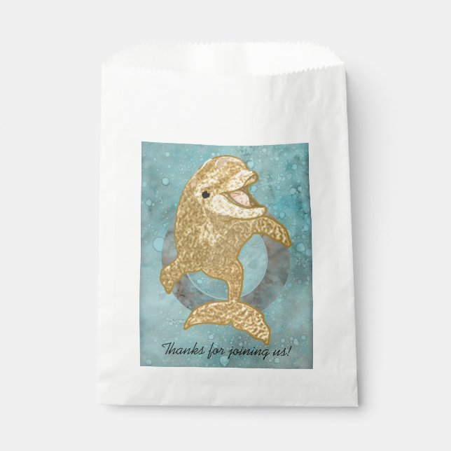Baby Shower Favour Bag, Gold Dolphin Baby & Mummy Bags (Front)