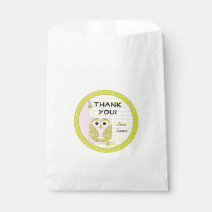 Baby Shower Favour Bag, Owl in a Tree, Pink, Green Bags