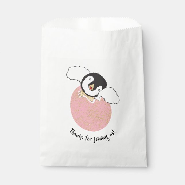 Baby Shower Favour Bag, Pink, Baby Penguin Favour Bags (Front)