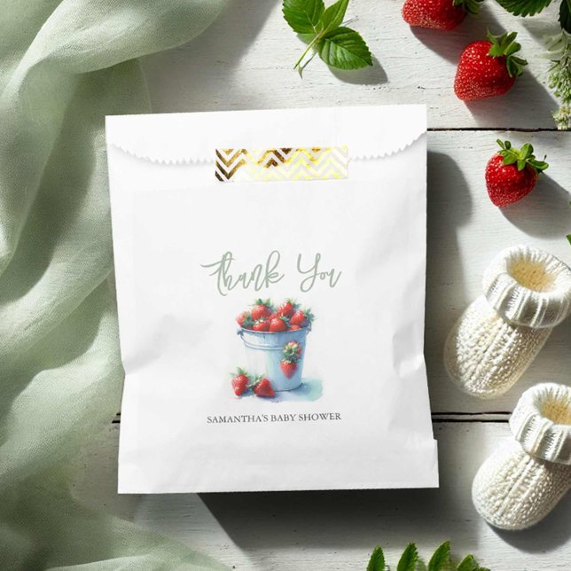 Baby Shower Favour Bags Watercolor Strawberries (Gender neutral strawberry baby shower favors. )
