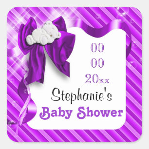 Baby shower favour bear announcement square sticker