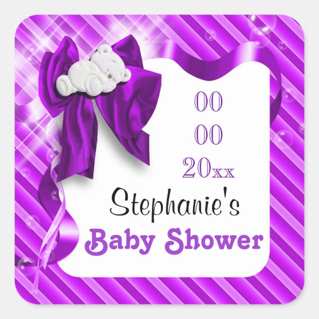 Baby shower favour bear announcement square sticker (Front)