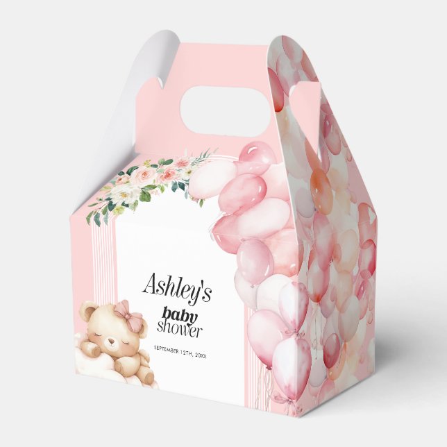 Baby Shower Favour Box, Pink Bear and Balloons Box (Back Side)