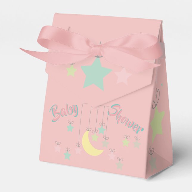 Baby Shower Favour Box w/Sun, Moon, Stars in Pink (Front Side)