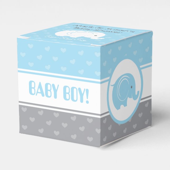 Baby Shower Favour Box with Elephant 2" x 2" - Boy (Front Side)