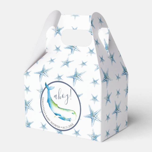 Baby Shower Favour Boxes Watercolor Blue Whale (Front Side)