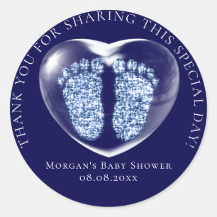 Baby Shower Favour Bubble Heart  Feet Blue Navy Classic Round Sticker