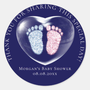 Baby Shower Favour Bubble Hearts  Feet Blue Pink Classic Round Sticker