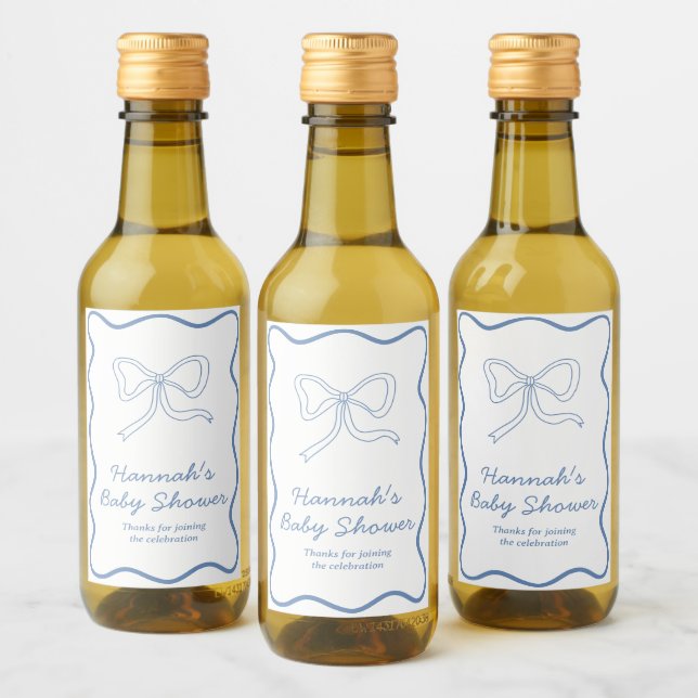 Baby Shower Favour Personalised Blue Bow Wine Labe Label (Bottles)