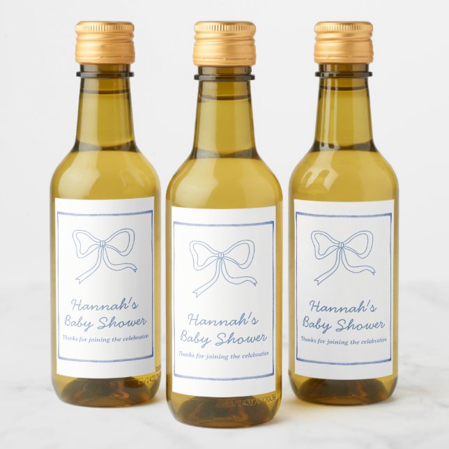 Baby Shower Favour Personalised Blue Bow Wine Labe Wine Label (Bottles)