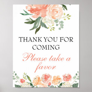 Baby Shower Favour Sign Floral Peach Rustic Sign