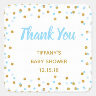 Baby Shower Favour Stickers Blue Gold Glitter
