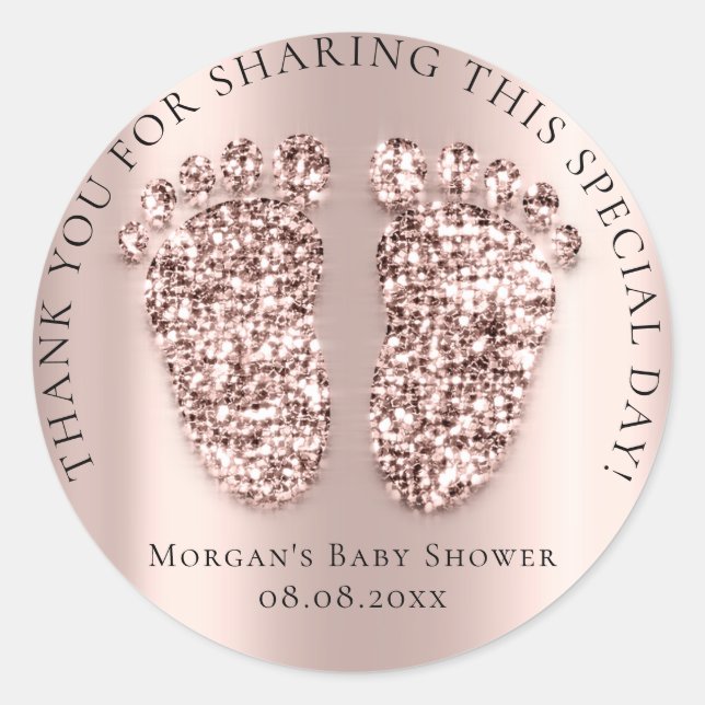 Baby Shower Favour Thank Glitter Girl Boy RoseFeet Classic Round Sticker (Front)