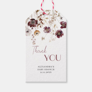 Baby Shower Favour Thank You Burgundy Wildflowers Gift Tags