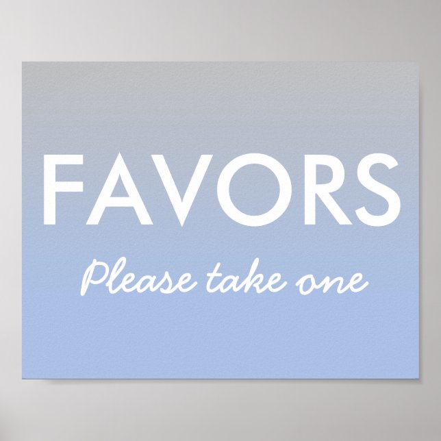 Baby Shower Favours Poster Ombre Blue Silver (Front)