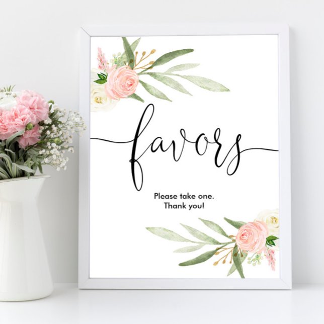 Baby shower favours sign pink greenery gold elegan (Creator Uploaded)
