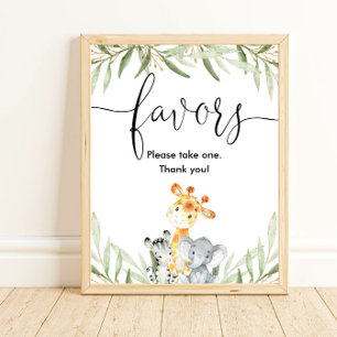 Baby shower favours sign safari animals greenery