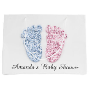 Baby Shower Feet Boy Girl Name Pink Blue Gender Large Gift Bag