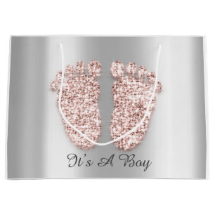 Baby Shower Feet Boy Girl Name Rose Blush Large Gift Bag
