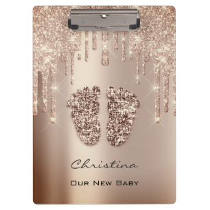 Baby Shower Feet Boy Girl Name Thank Grey Rose VIP Clipboard
