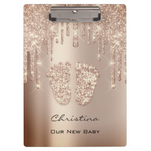Baby Shower Feet Boy Girl Name Thank Rose Gold Clipboard