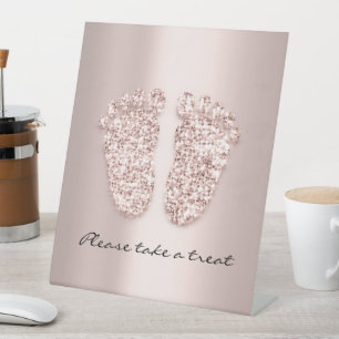 Baby Shower Feet Boy Girl Names Rose Pink Large Pedestal Sign