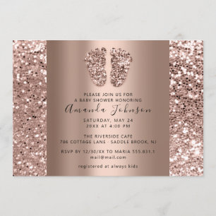 Baby Shower Feet Elegant Rose Glitter Boy Girly Invitation