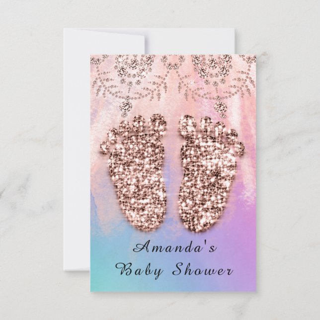 Baby Shower Feet Girl Boy Royal Rose Glitter Skin Invitation (Back)