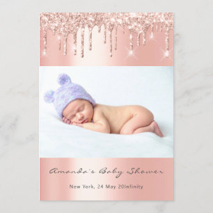 Baby Shower Feet Glitter Rose Drips Photo Boy Girl Invitation