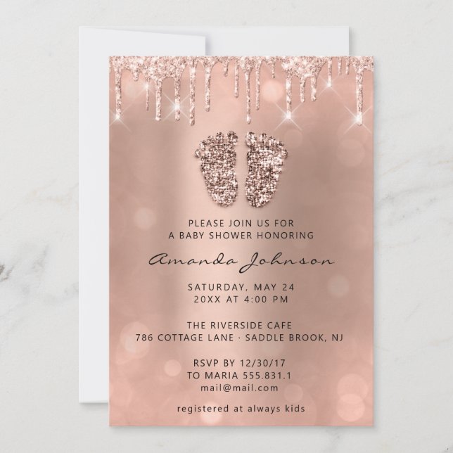Baby Shower Feet Glitter Rose Glitter Boy  Girl Invitation (Front)