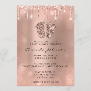 Baby Shower Feet Glitter Rose Glitter Boy  Girl Invitation