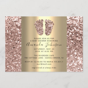Baby Shower Feet Glitter Rose Glitter GoldBoy Girl Invitation