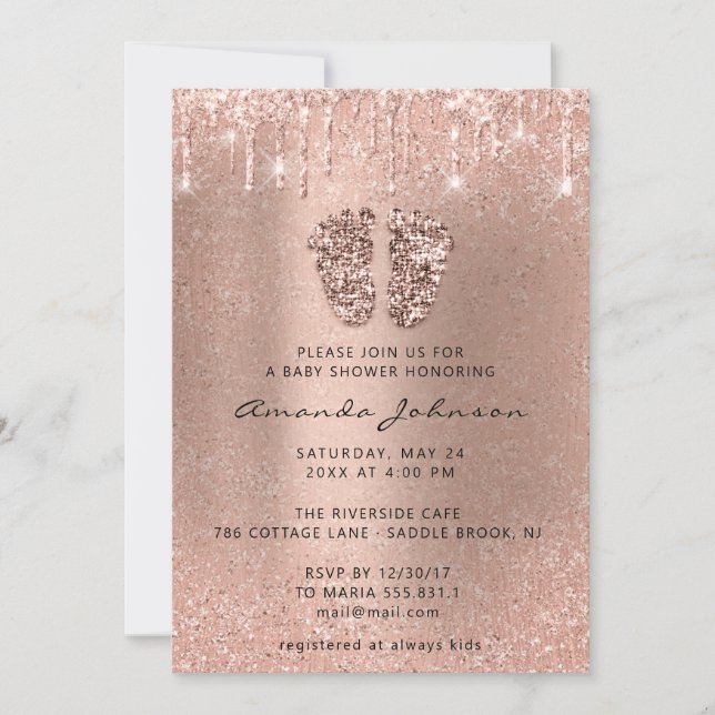 Baby Shower Feet Glitter Rose GlitterDrip Boy Girl Invitation (Front)