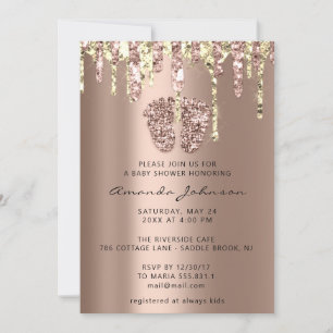 Baby Shower Feet Glitter Rose Gold Drips Boy Girl Invitation