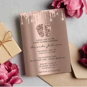 Baby Shower Feet Glitter Rose Gold Drips  Boy Girl Invitation