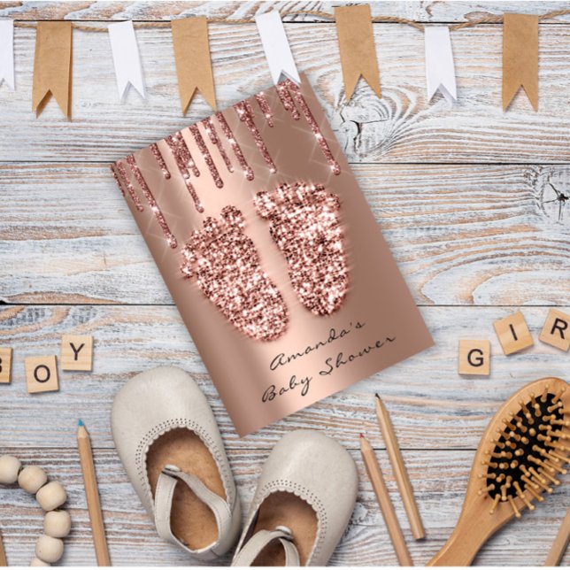 Baby Shower Feet Glitter Rose Spark Drips Boy Girl Invitation (Creator Uploaded)