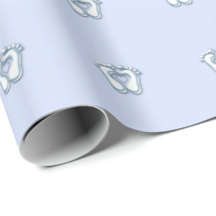 Baby Shower Feet Heart Blue Pastel Wrapping Paper