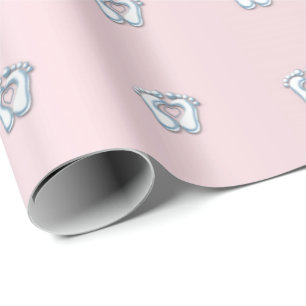 Baby Shower Feet Heart Pink Pastel Wrapping Paper