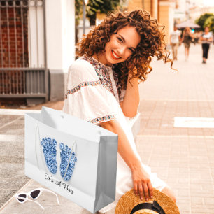 Baby Shower Feet It’s A Boy Blue Navy White Large Gift Bag