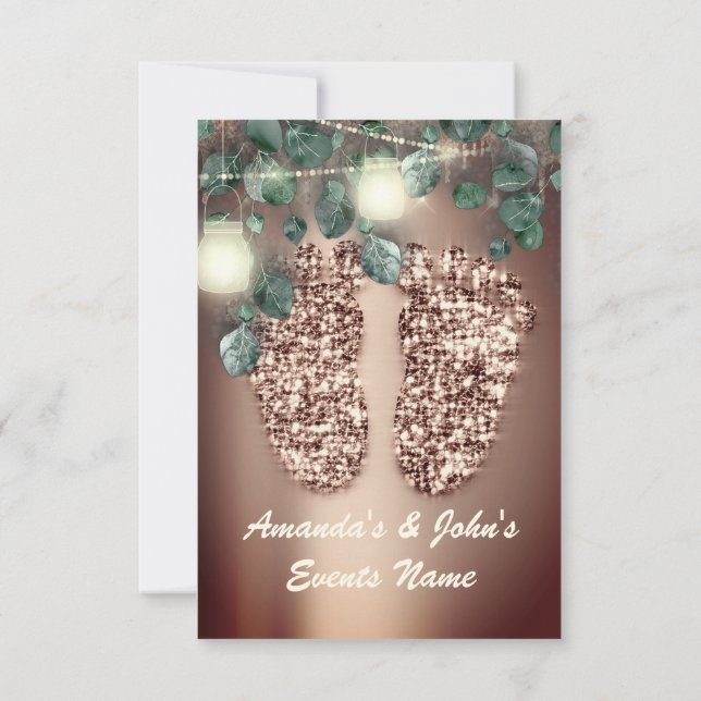 Baby SHOWER Feet  Rustic Rose Blush Girl Boy Invitation (Back)