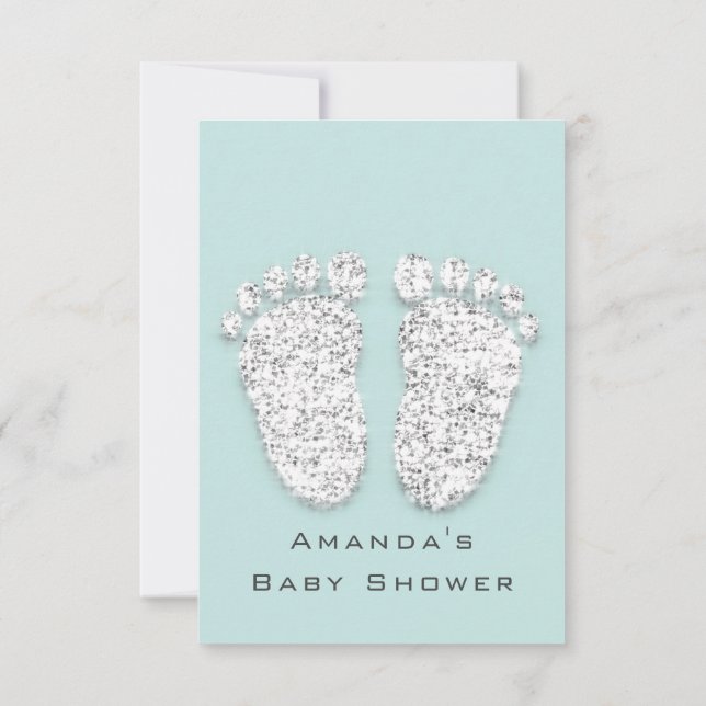 Baby Shower Feet Silver Girl Boy Grey Aqua Invitation (Back)