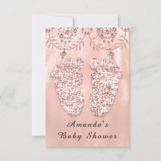 Baby Shower Feet Silver Girl Boy Royal Rose Blush Invitation (Back)