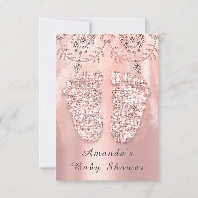 Baby Shower Feet Silver Girl Royal Rose Diamond Invitation (Back)