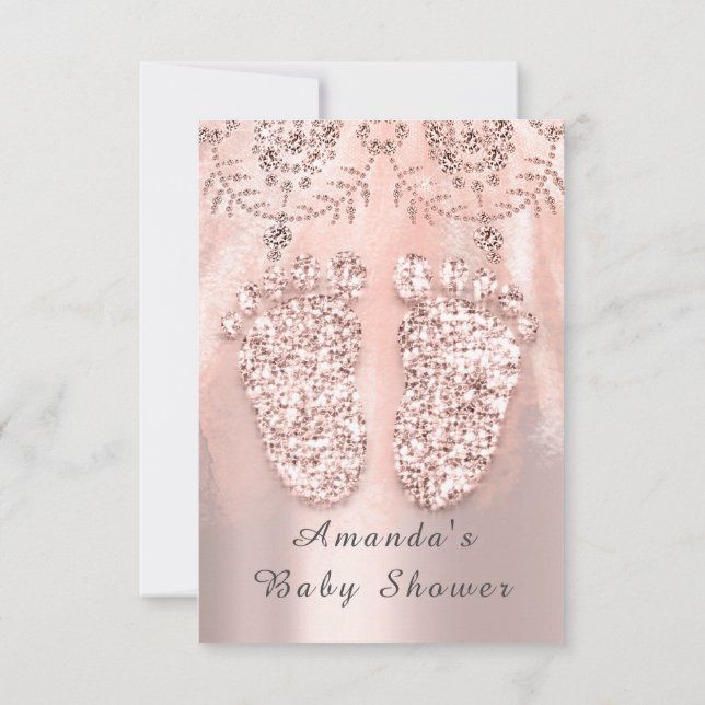 Baby Shower Feet Silver Girl Royal Rose Glitter Invitation (Back)