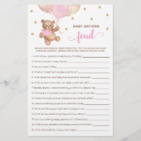Baby Shower Feud Game Pink And Gold Teddy Bear