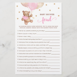 Baby Shower Feud Game Pink And Gold Teddy Bear