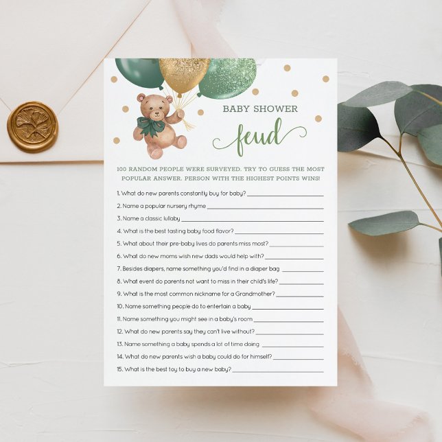 Baby Shower Feud Game Teddy Bear Card (Creator Uploaded)