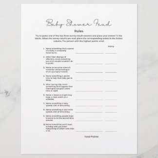 Baby Shower Feud Game with Answers Custom Letterhead