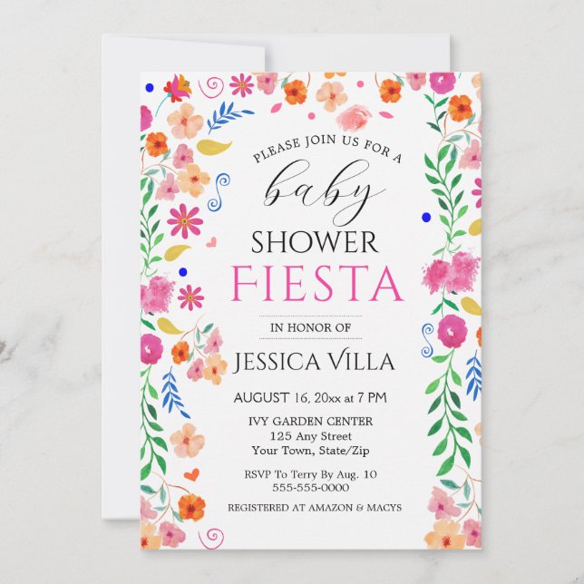 Baby Shower Fiesta Floral Pink Party Invitation  (Front)