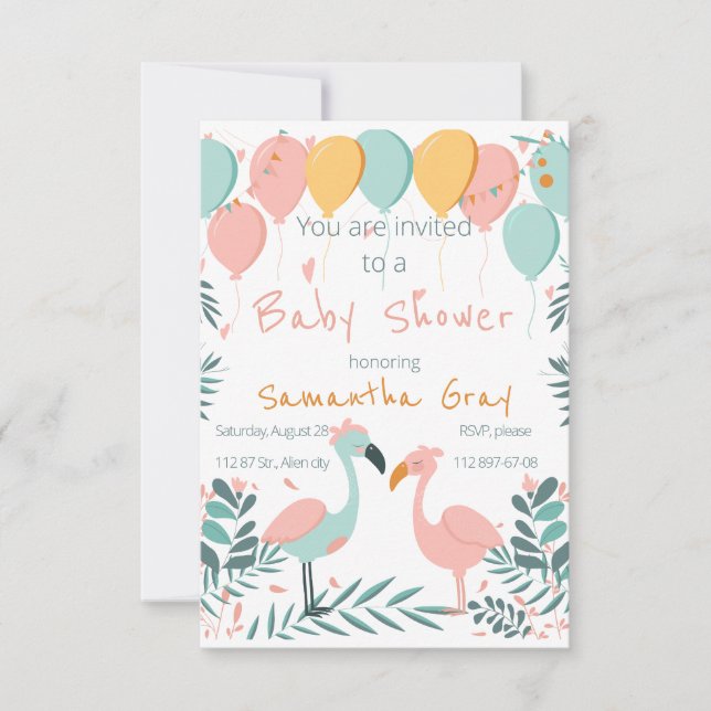 Baby shower flamingo design invitation (Front)